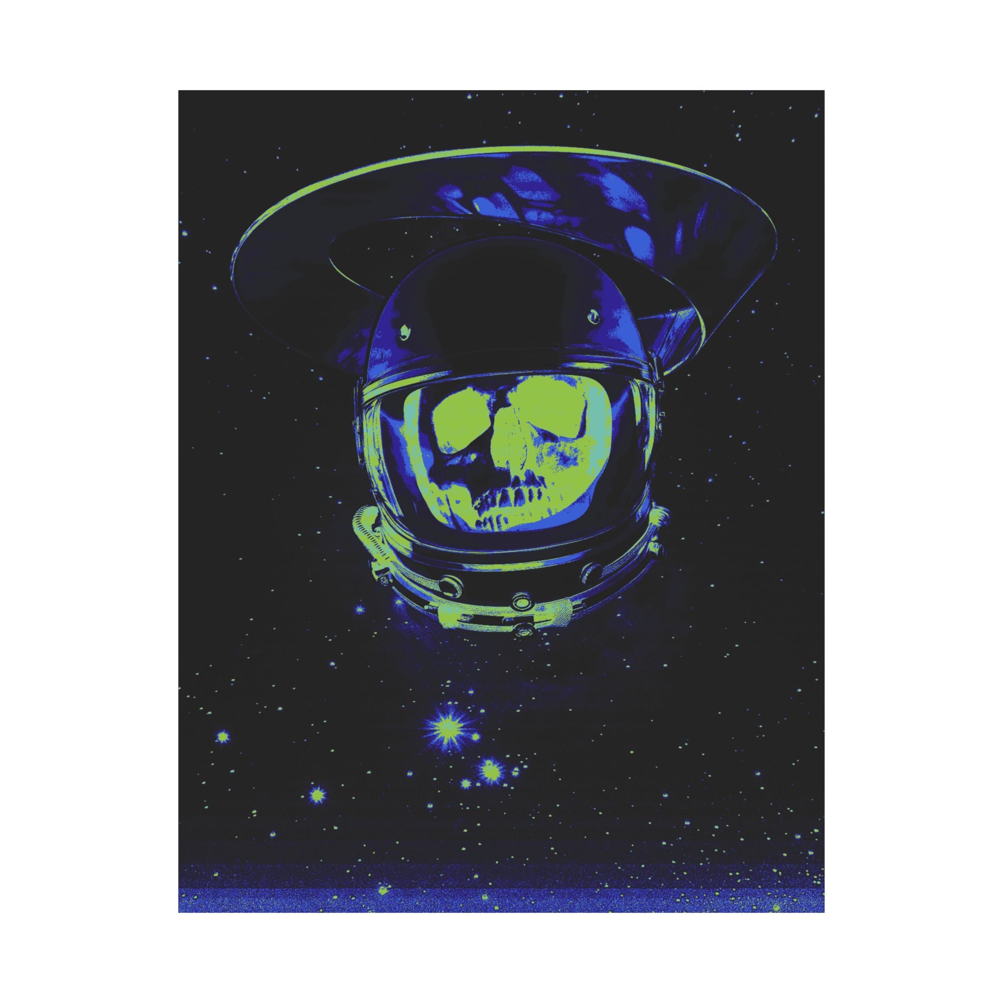 The Void of Space Matte Vertical Poste - Neon Skull Astronaut Art Print
