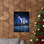 Space Cityscape on the Shore Poster - Neon Sci-Fi Coast Art Print