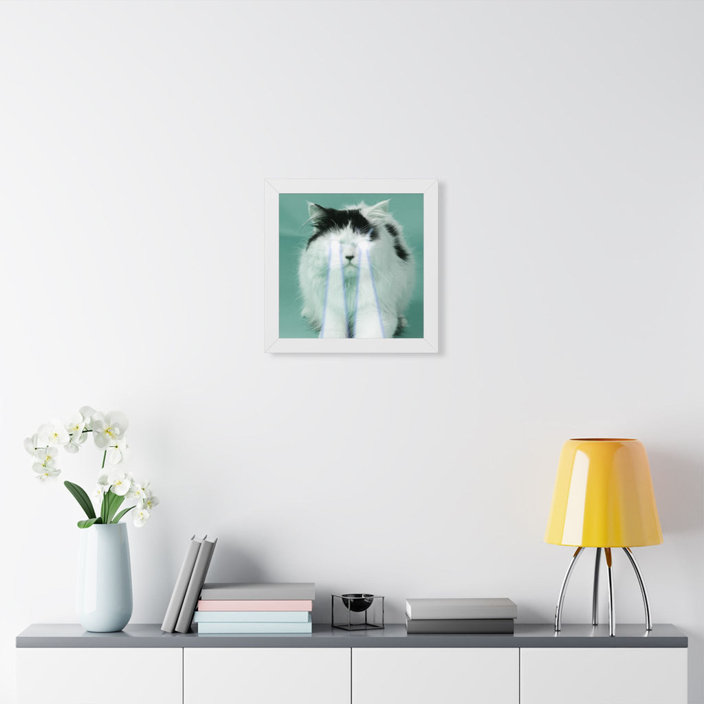 Laser Cat Framed Poster - Funny Sci-Fi Space Feline Wall Art