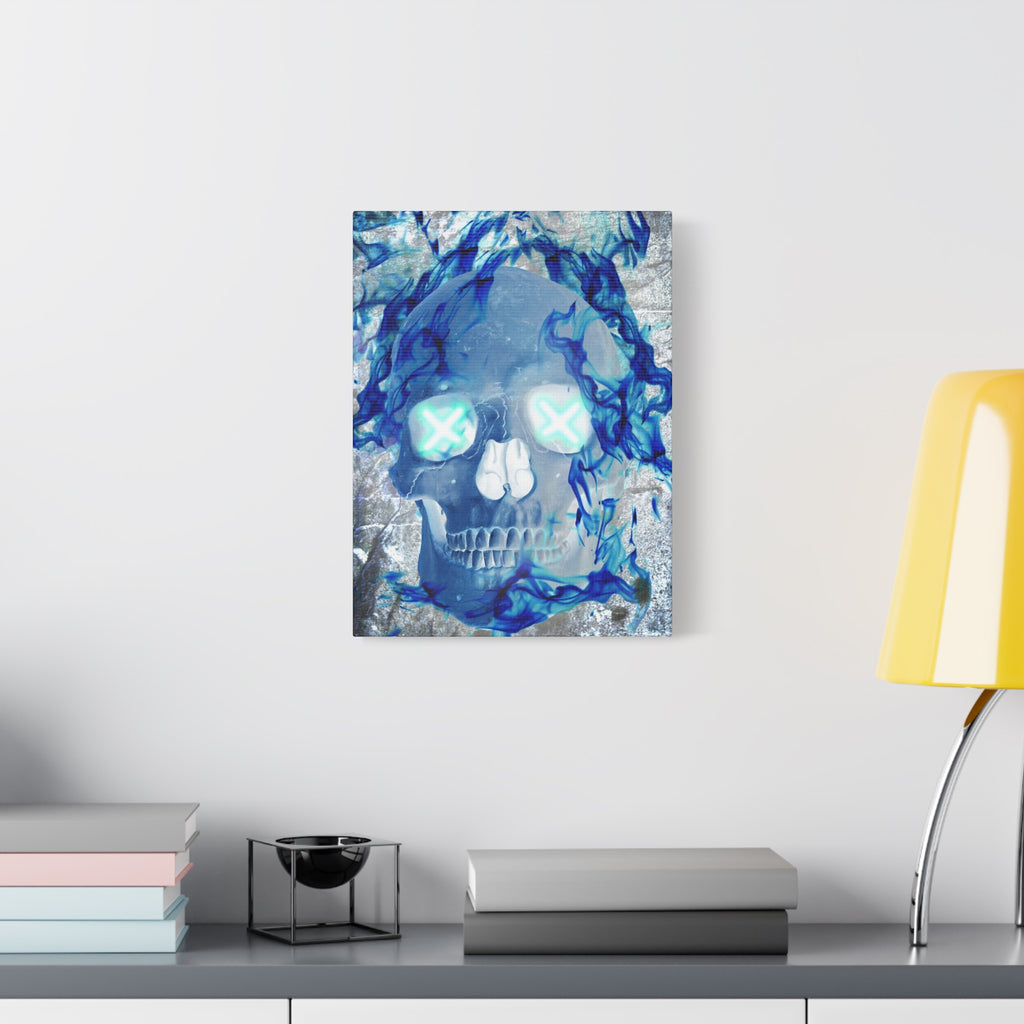 Blue Flame Skull Canvas Wall Art - Gothic Dark Fantasy Decor