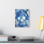 Blue Flame Skull Canvas Wall Art - Gothic Dark Fantasy Decor