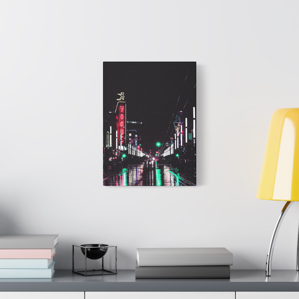 Cyberpunk Slick Street Canvas Wall Art - Neon Alley Decor