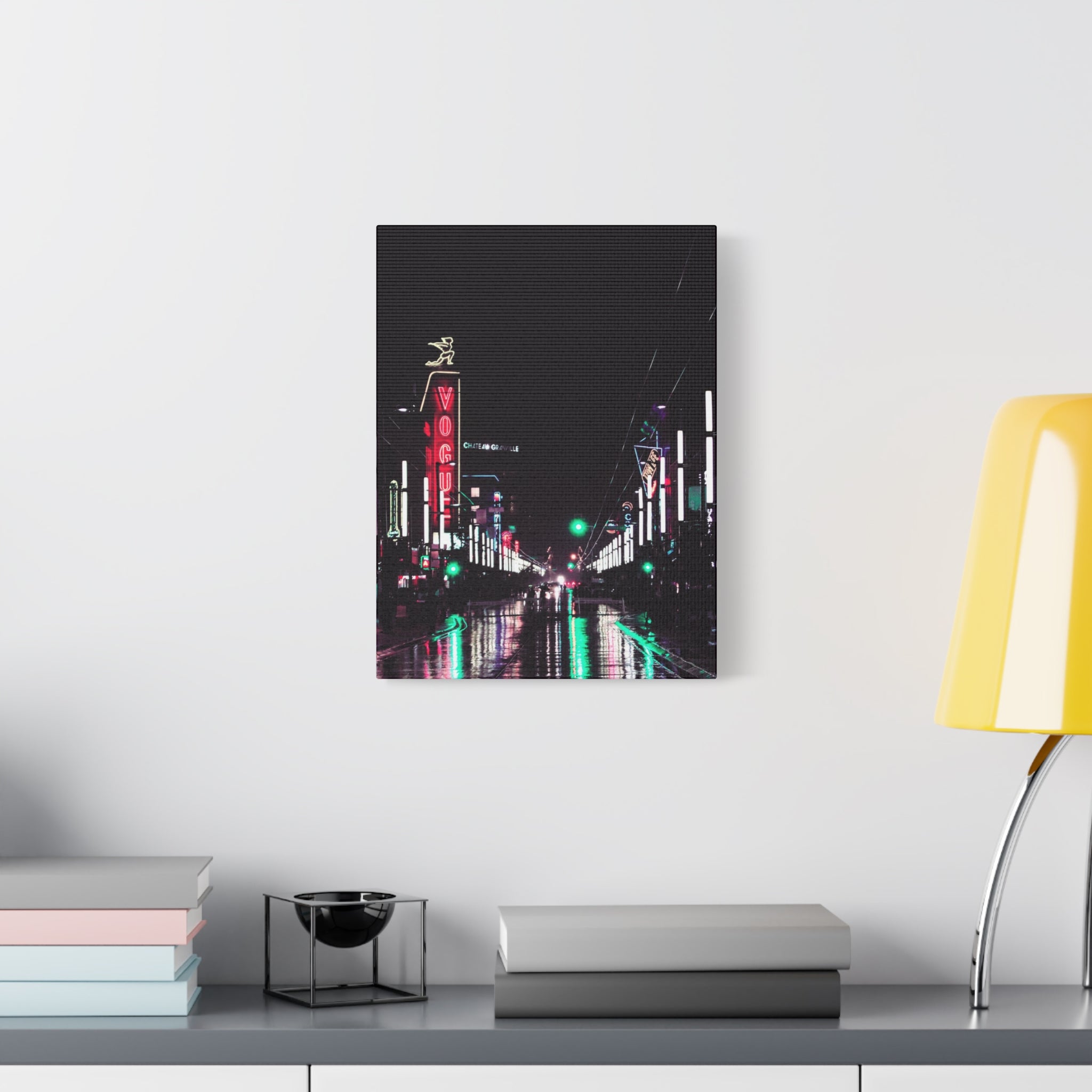 Cyberpunk Slick Street Canvas Wall Art - Neon Alley Decor