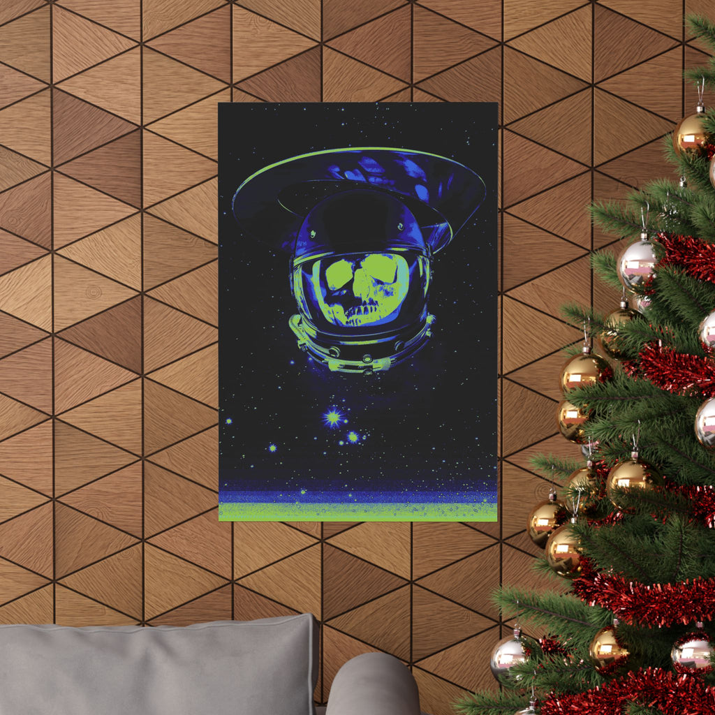 The Void of Space Matte Vertical Poste - Neon Skull Astronaut Art Print