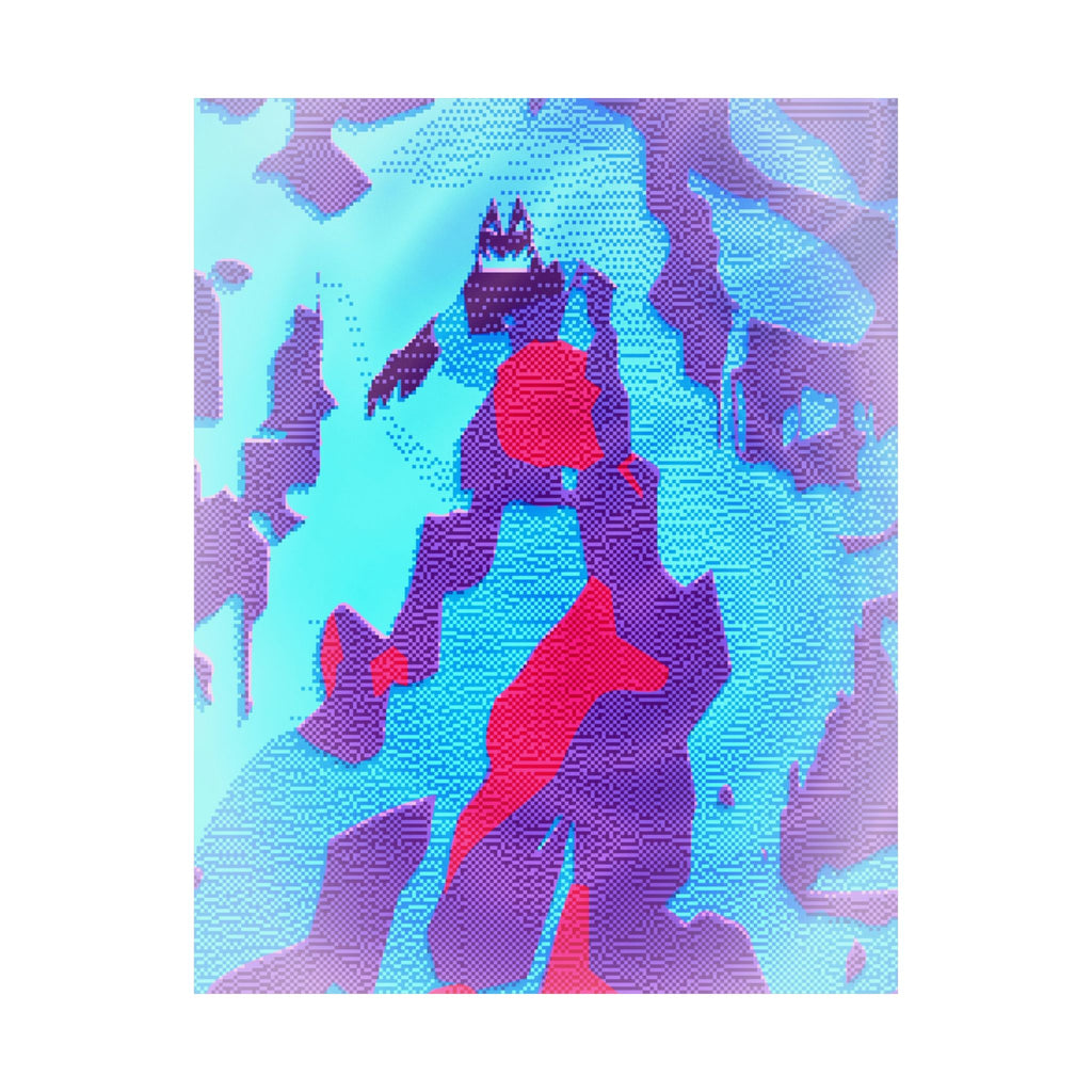 Retro Ice Cave Poster - Cool-Toned Glitch Aesthetic Art Print