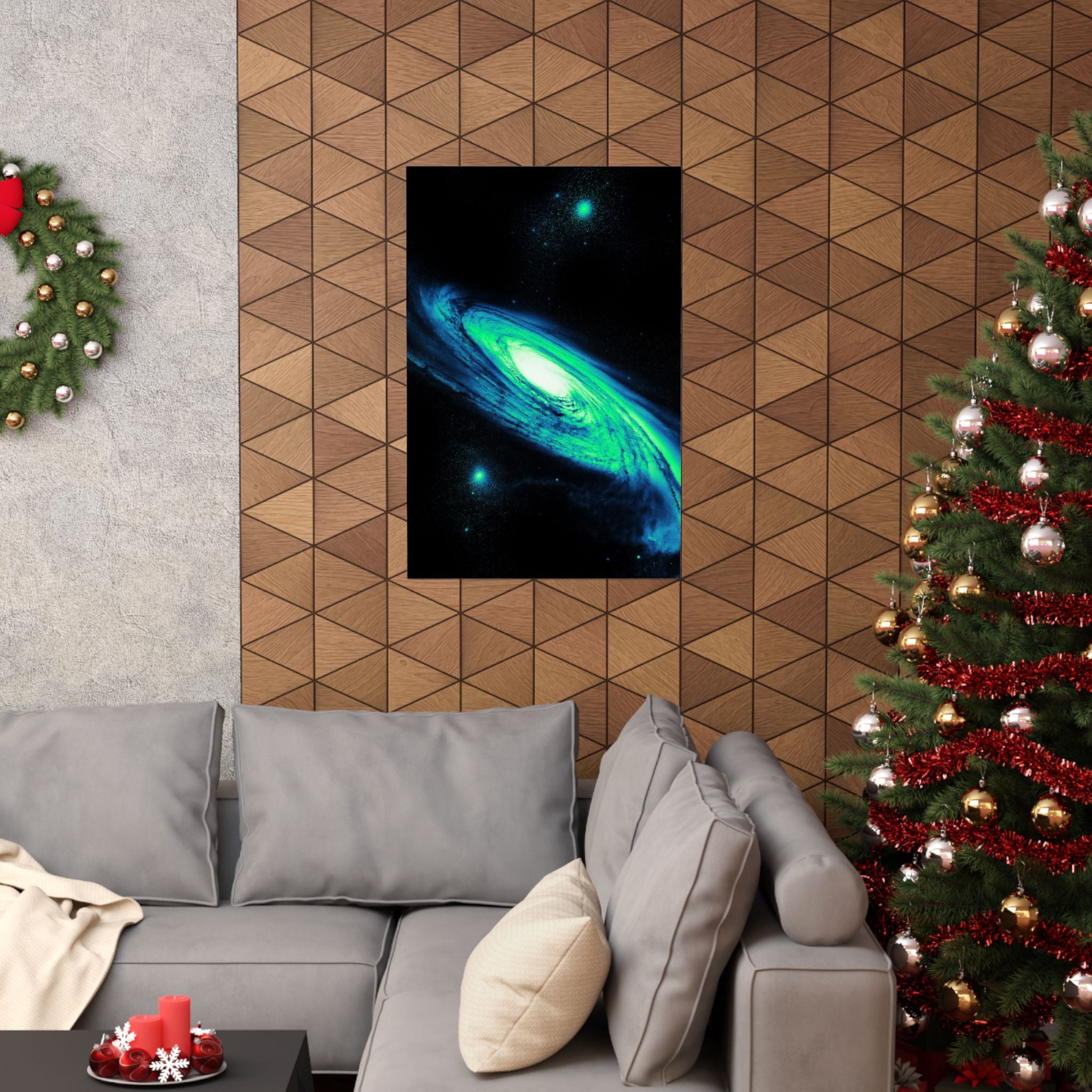 Vaporwave Green and Blue Spiral Galaxy Matte Poster Print