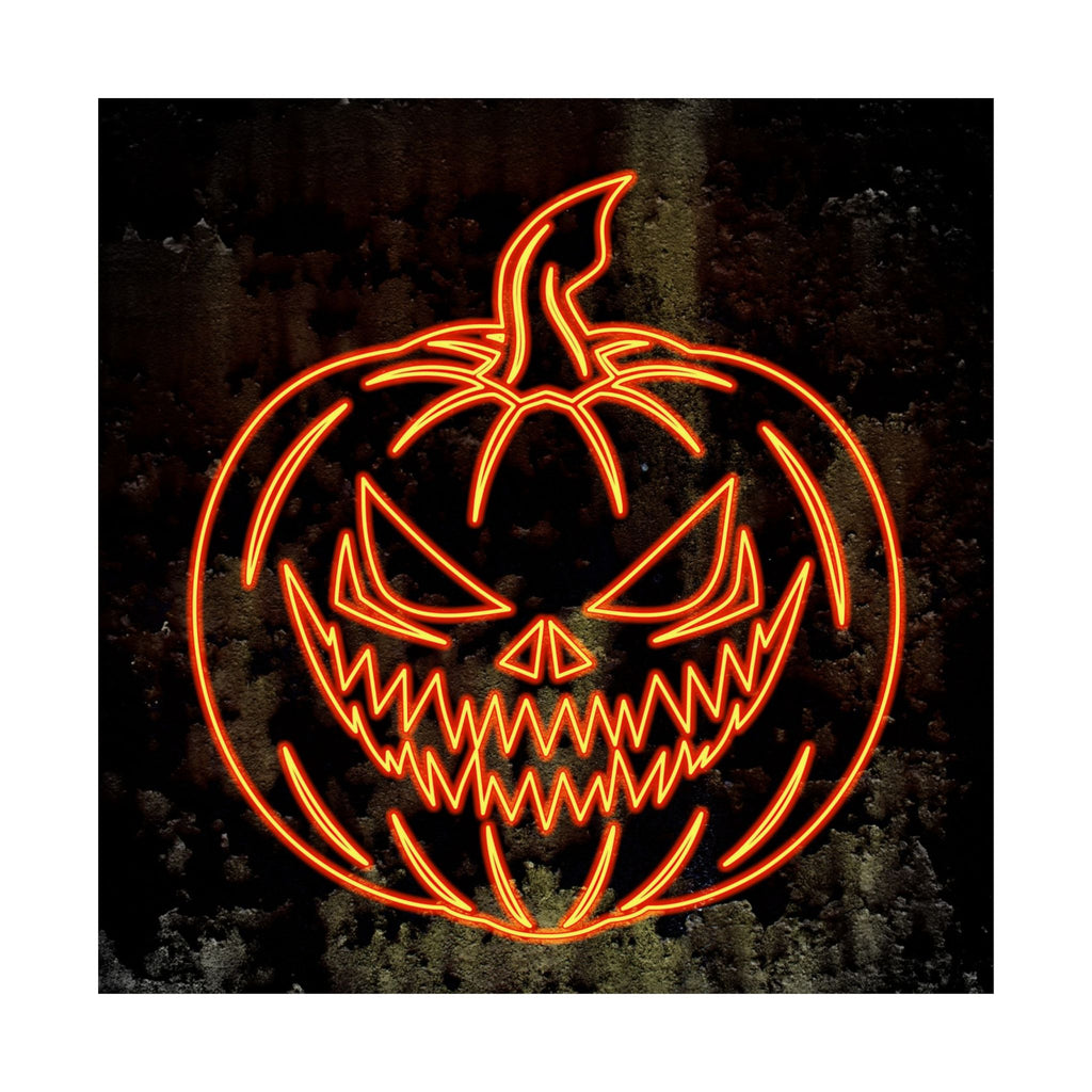 Neon Pumpkin Poster - Spooky Halloween Orange & Black Art Print
