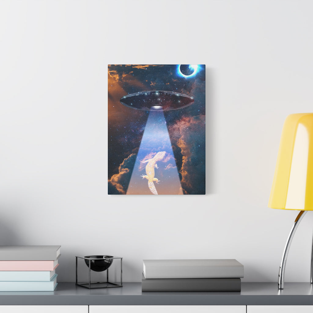 Space Lizards Canvas Wall Art - Lizard Being Abducted Ufo Decor