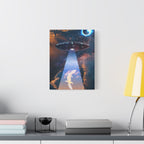 Space Lizards Canvas Wall Art - Lizard Being Abducted Ufo Decor
