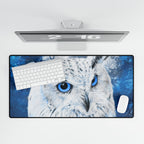 Frost Owl Desk Mat - Winter Forest Bird Mouse Pad