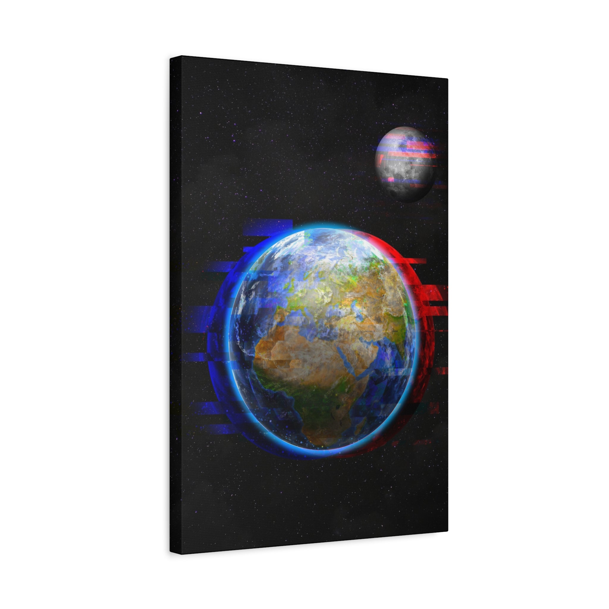 Earth Glitched Canvas Wall Art - Digital Glitch Futuristic World