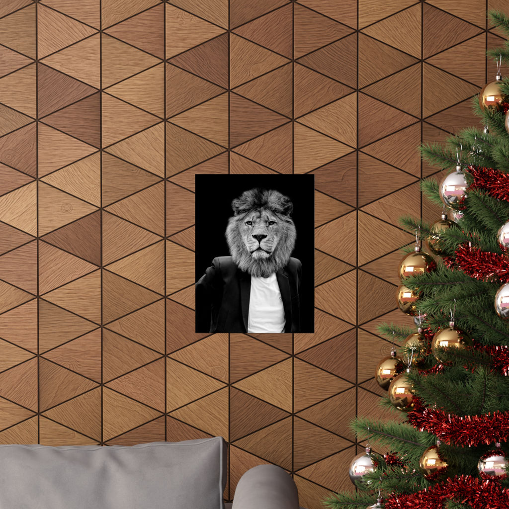 Lion in a Suit Poster - Quirky Animal Portrait Art Print
