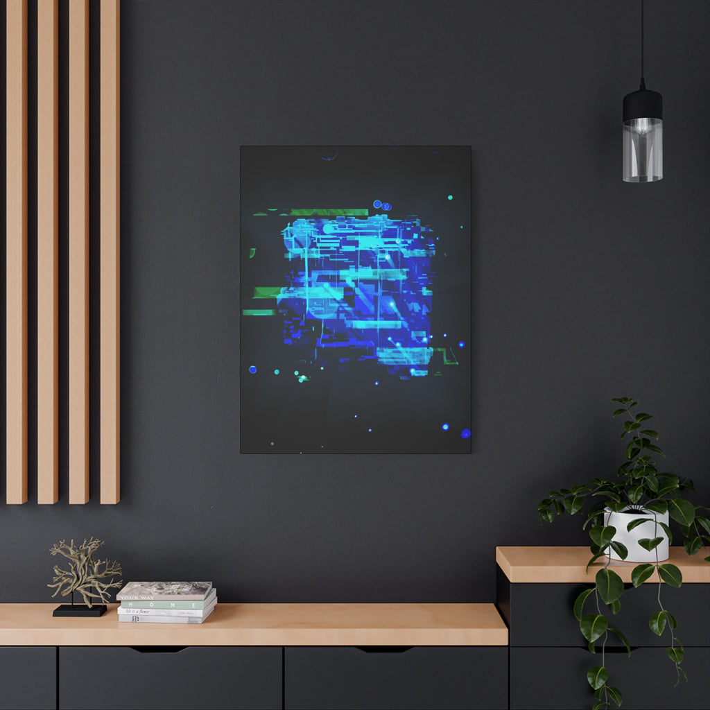 The Data Cube Sci-Fi Cyberpunk Canvas Art | Abstract Tech Futuristic Digital Wall Decor