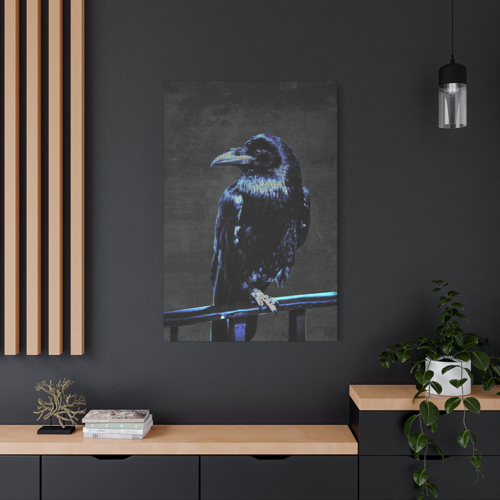 Blue Crow Canvas Wall Art - Surreal Raven Bird Decor