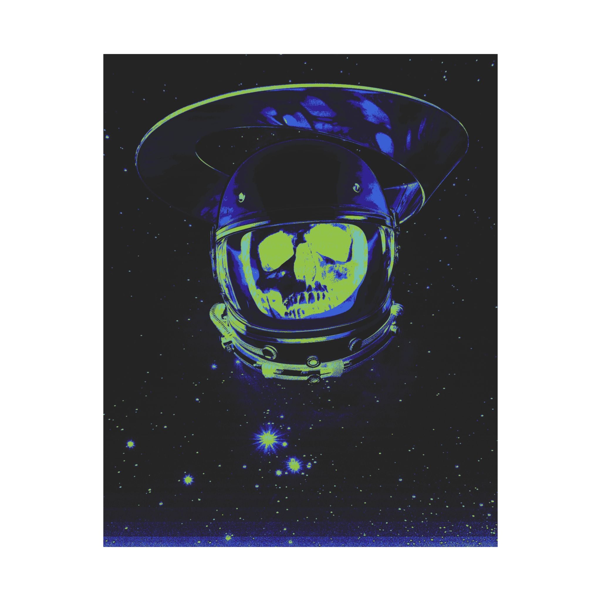 The Void of Space Matte Vertical Poste - Neon Skull Astronaut Art Print
