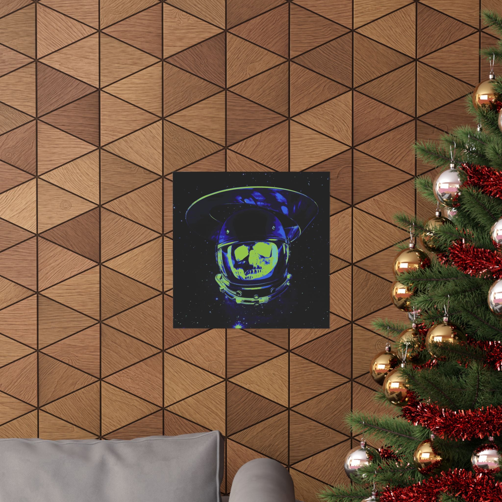 The Void of Space Matte Vertical Poste - Neon Skull Astronaut Art Print