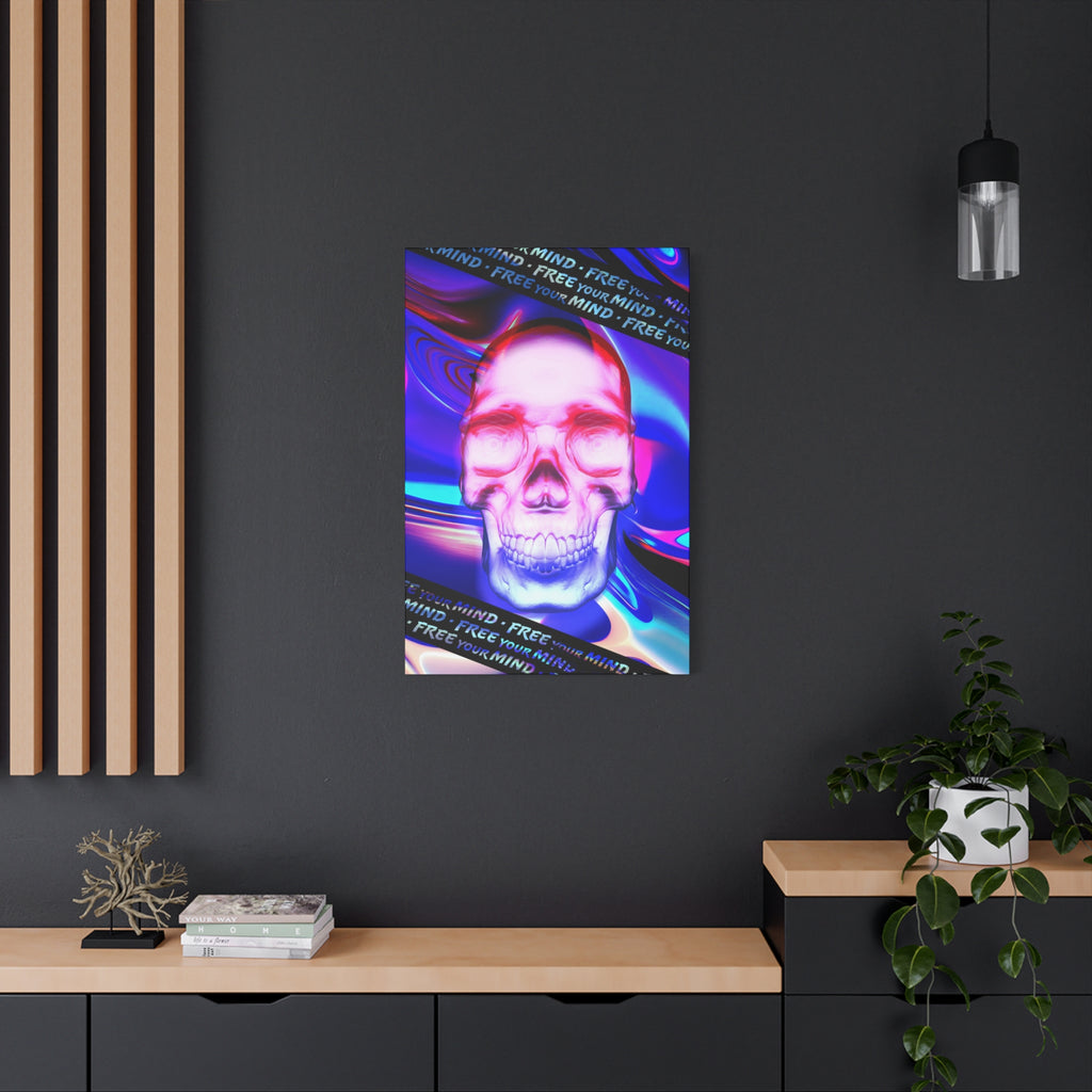Free Your Mind Canvas Wall Art - Psychedelic Skull Portrait Decor
