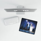 Space Cityscape on the Shore Desk Mat - Futuristic Neon Coast Mouse Pad