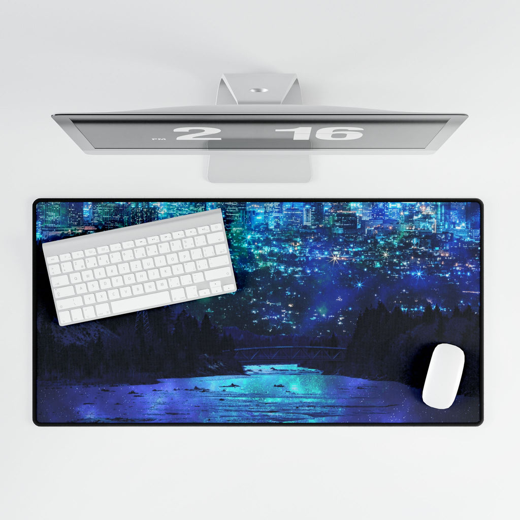 Cosmic Frosted City Desk Mat - Galactic Skyline Mouse Pad