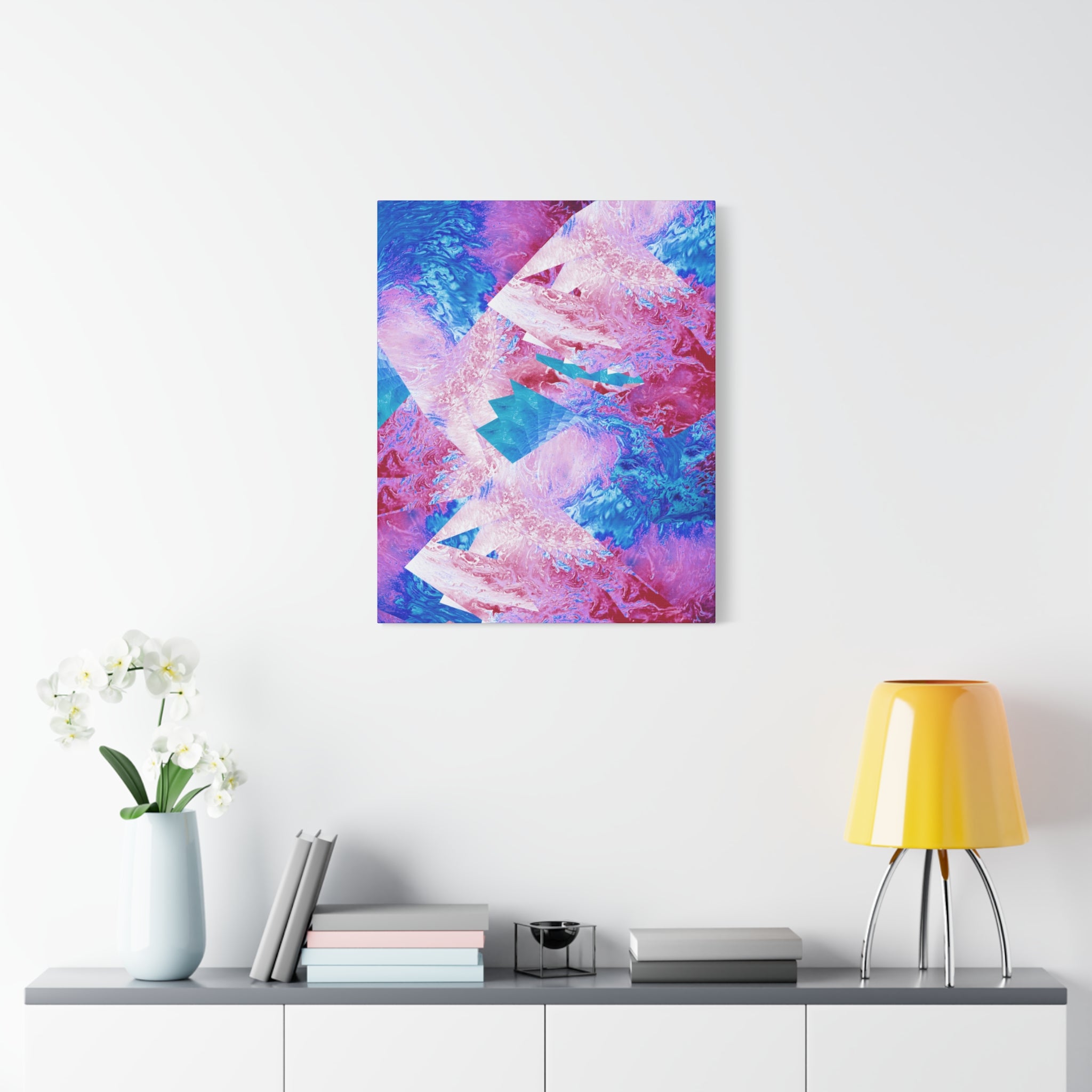 Trippy Pink and Blue Fractal Canvas Art | Surreal Abstract Sacred Geometry Wall Decor