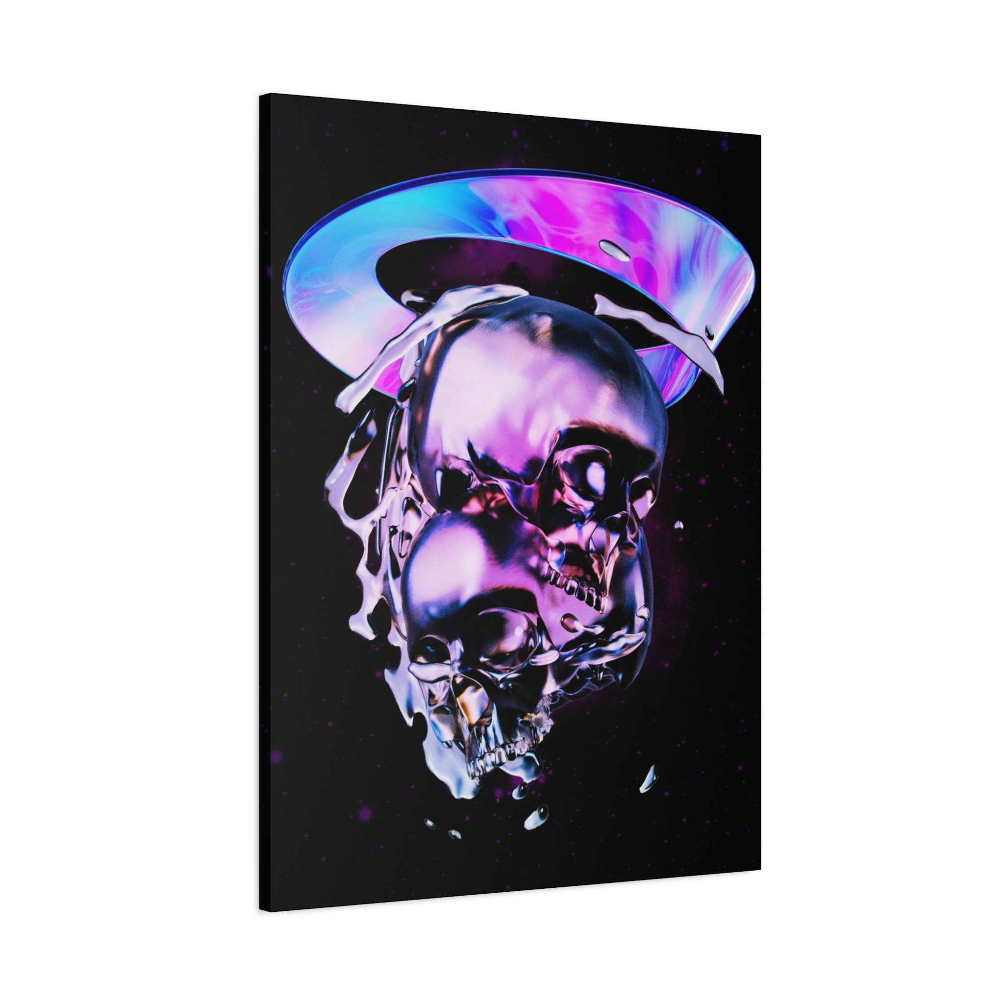 Melted Skeleton Skulls Canvas Wall Art - Gothic Cosmic Skull Decor