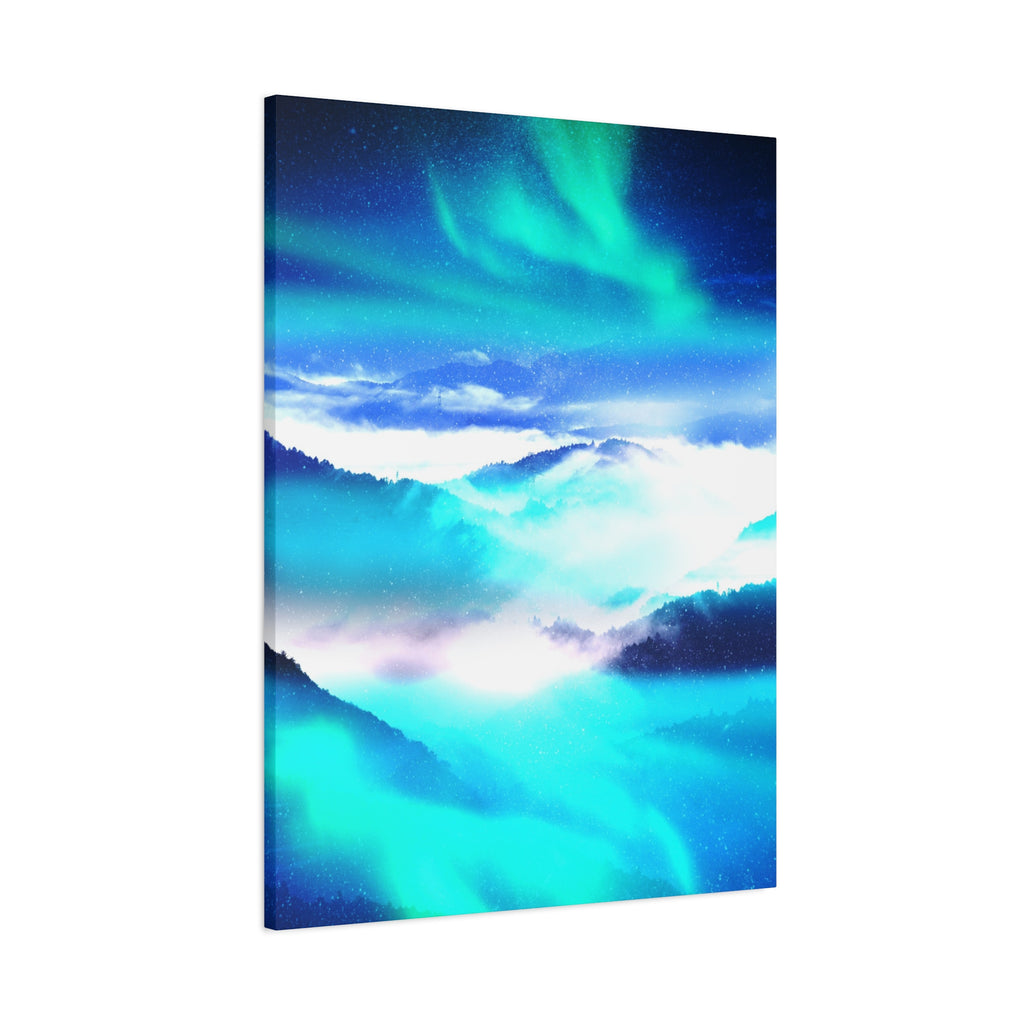 Starry Mountain Sky Canvas Wall Art - Aurora Borealis Decor