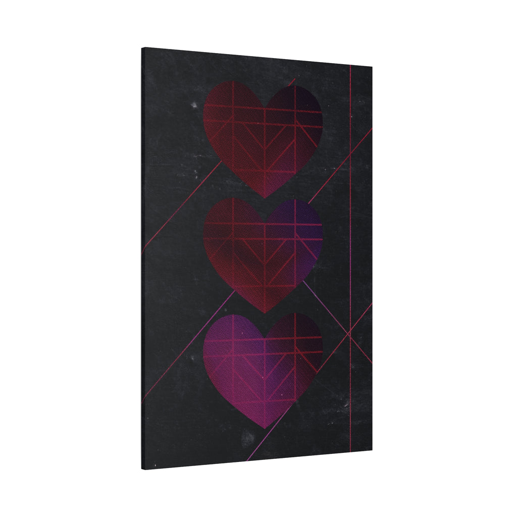 Three Hearts Level One Retro Gamer Canvas Art | Minimalist 8-Bit Pixel Love Wall Decor