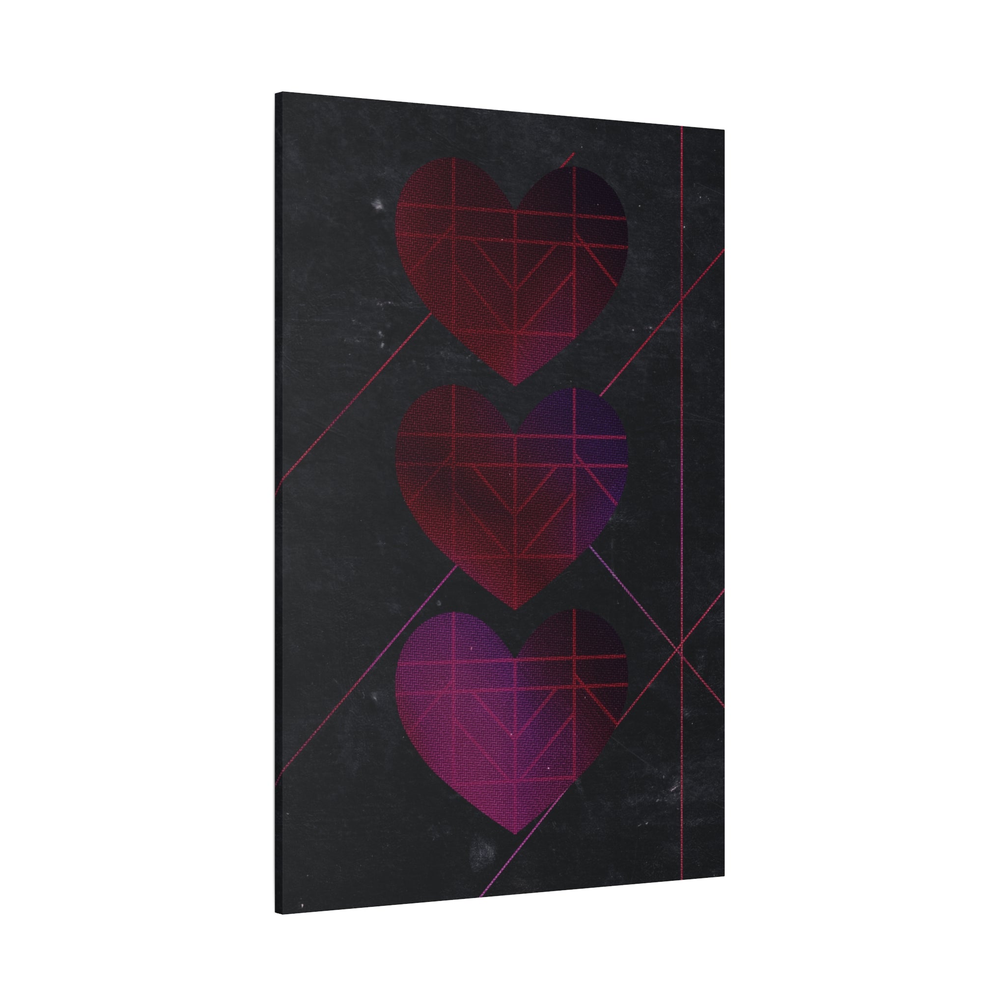 Three Hearts Level One Retro Gamer Canvas Art | Minimalist 8-Bit Pixel Love Wall Decor