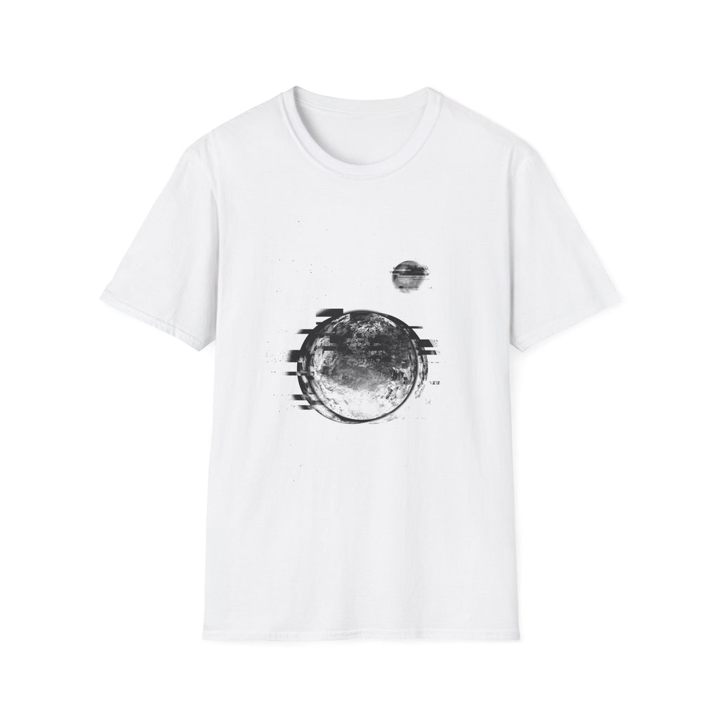 Earth Glitched Retro Stamp Tee - Black & White Glitch Art Shirt
