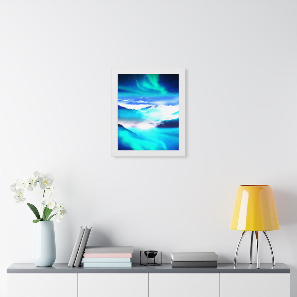 Starry Mountain Sky Framed Poster - Aurora Borealis Wall Art