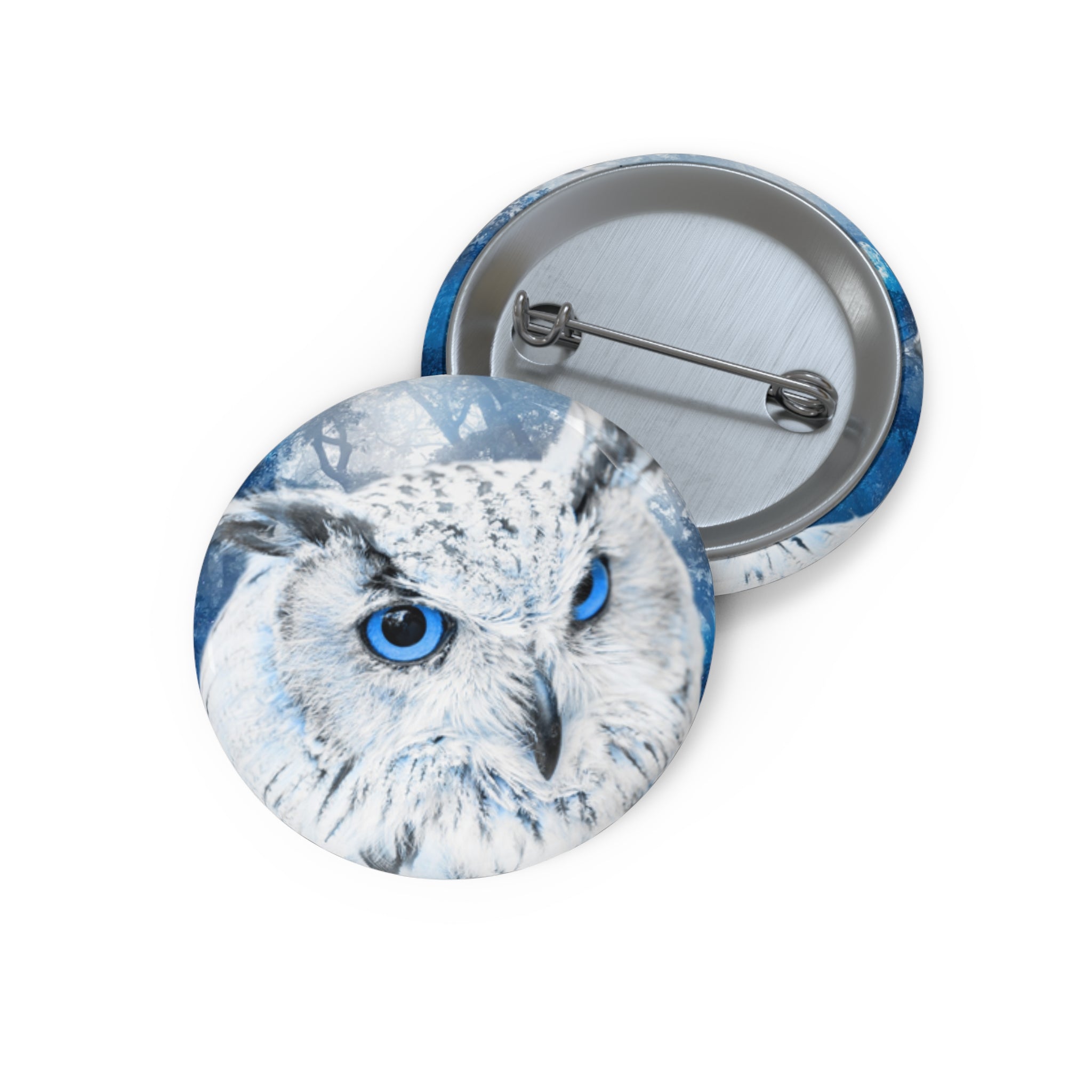 Frost Owl Pin - Winter Forest Bird Art Button