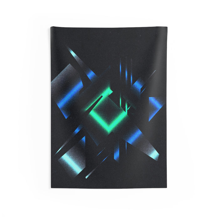 Abstract Techno Blue Tapestry - Cyberpunk Digital Wall Art