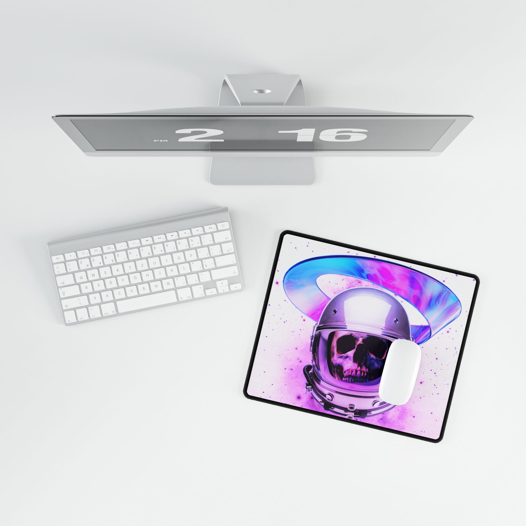 Astronaut Skeleton Skull Mouse Pad - Neon Space Skull Desk Mat