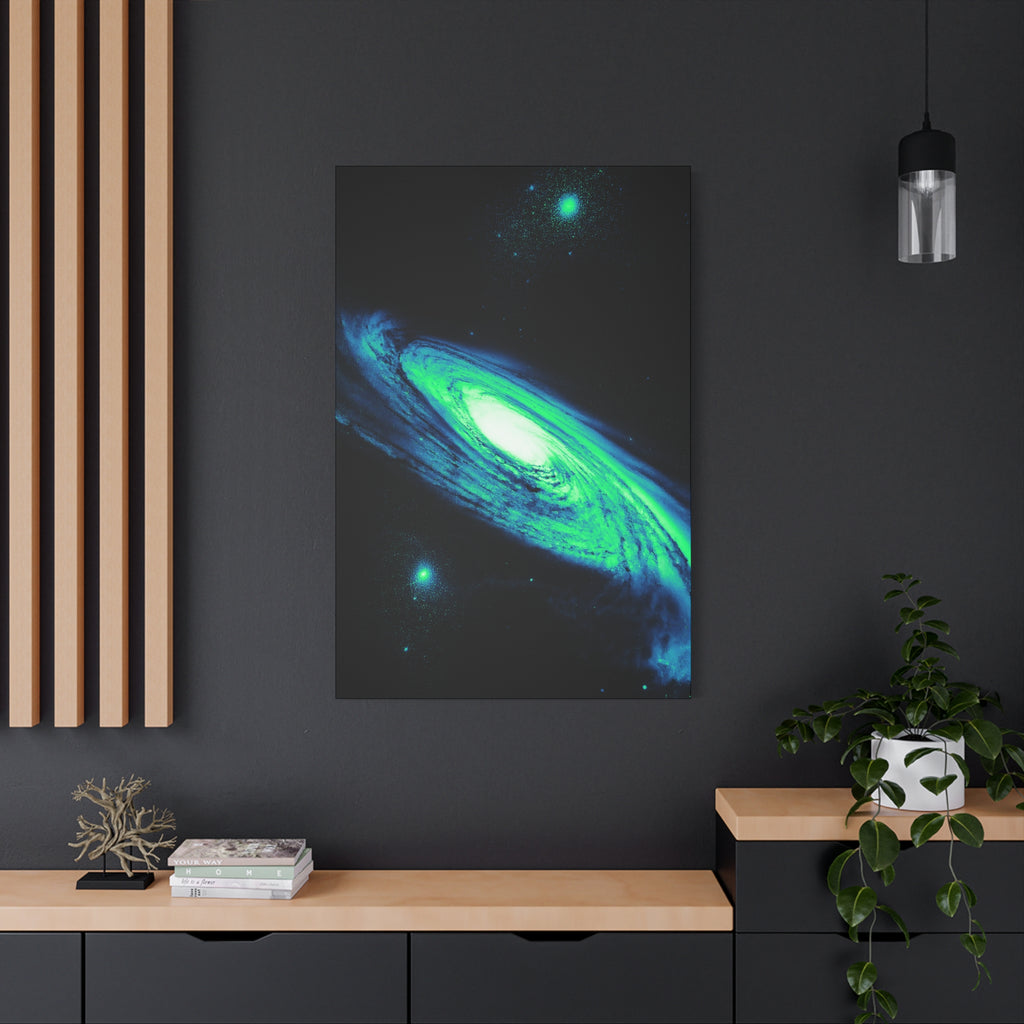 Vaporwave Green Blue Spiral Galaxy Canvas Art | Neon Retro Space Nebula Wall Decor