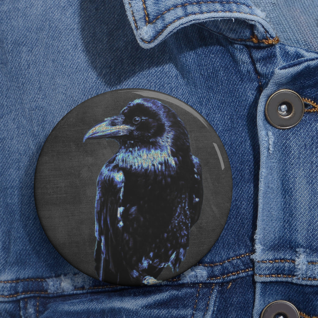 Mystical Blue Raven Pin - Crow Bird Art Button