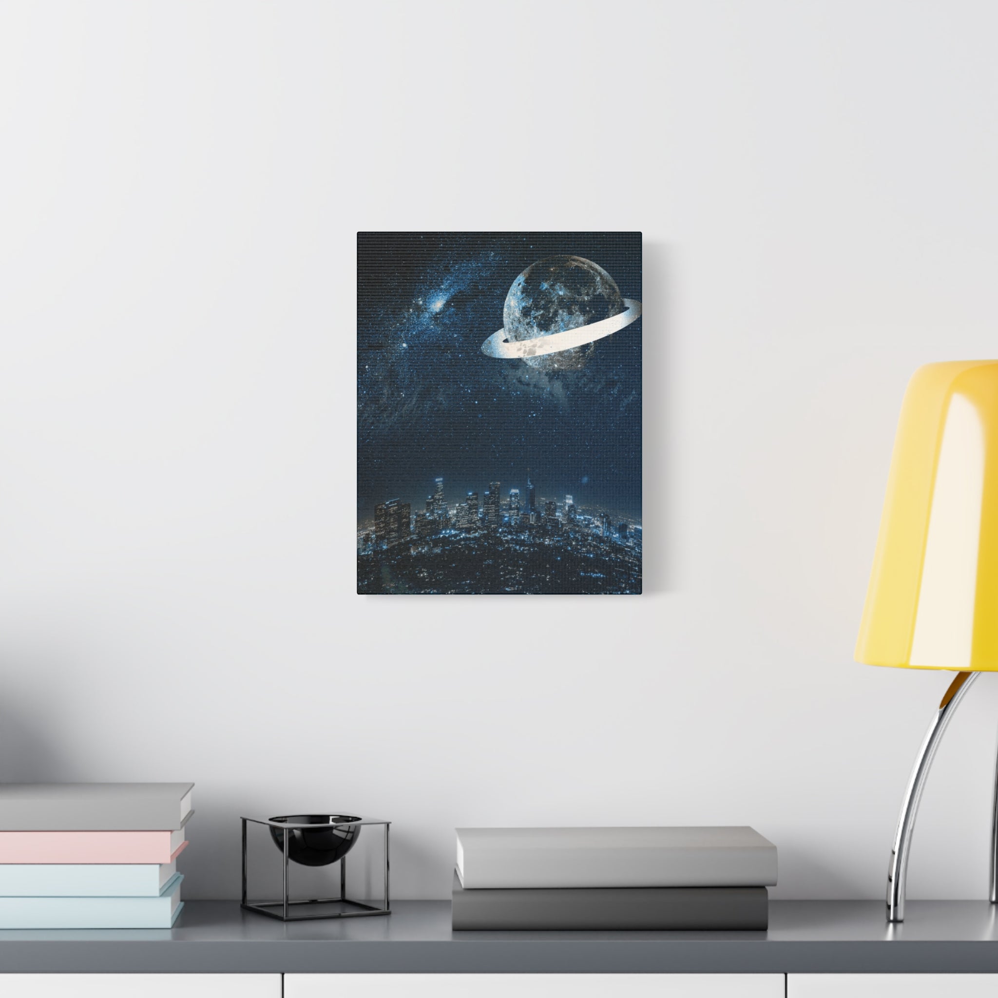 Starlight Cityscape Under a Celestial Moon Canvas Wall Art