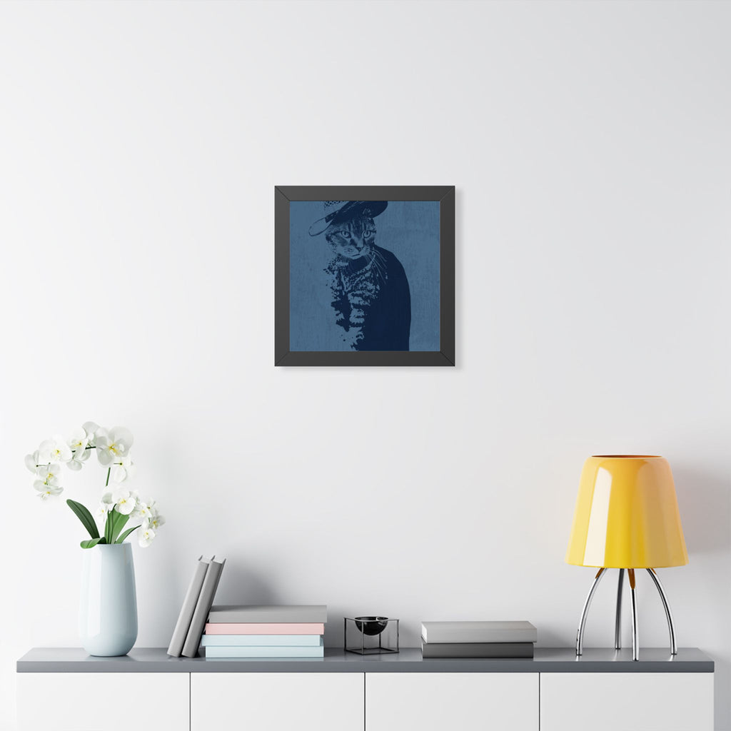 Grey Tabby Cat Framed Poster - Cute Pet Portrait Wall Art