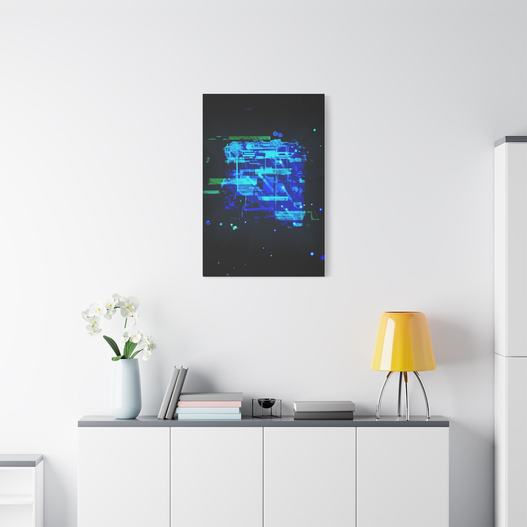 The Data Cube Sci-Fi Cyberpunk Canvas Art | Abstract Tech Futuristic Digital Wall Decor