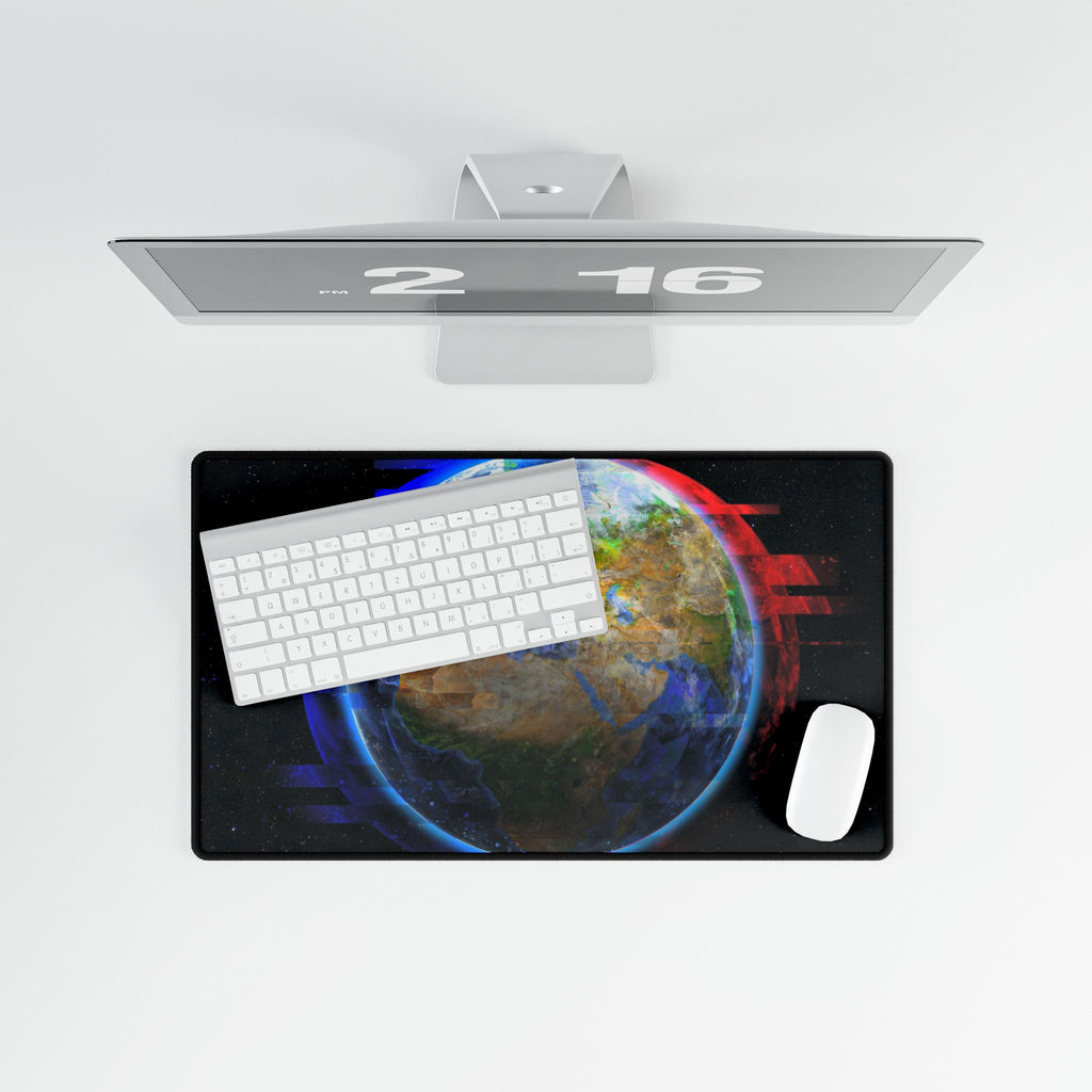 Earth Glitched Mouse Pad - Geometric Glitch Desk Mat