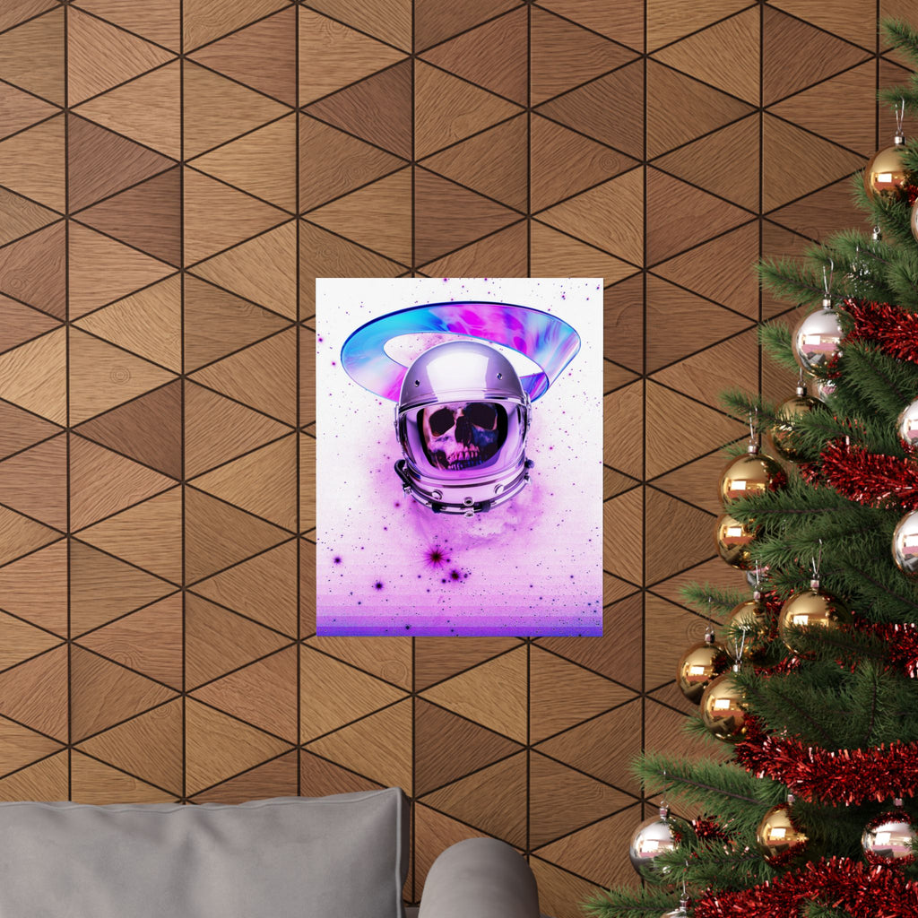 Astronaut Skeleton Skull Poster Print - Neon Space Skull Art