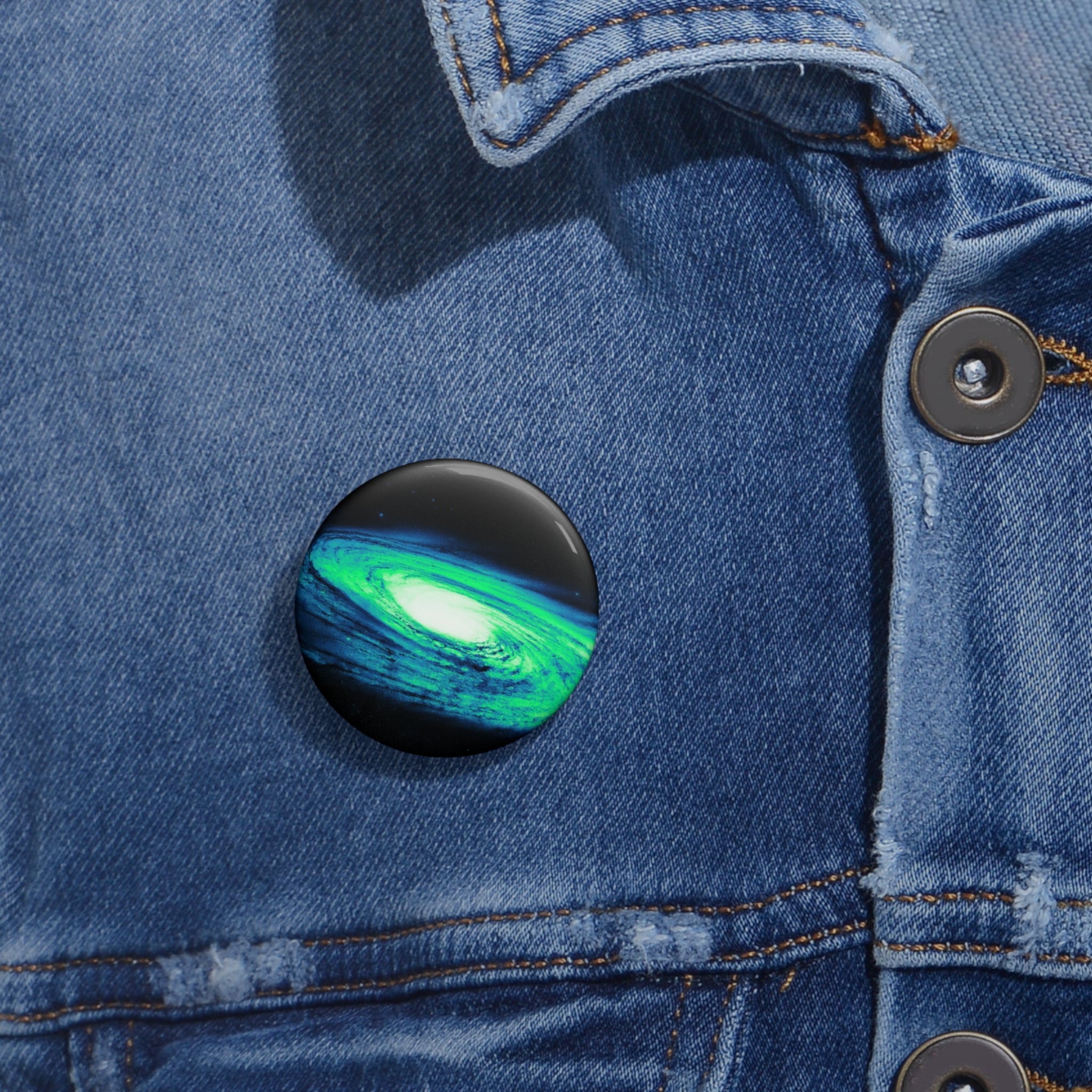 Vaporwave Spiral Galaxy Blue Green Art Pin
