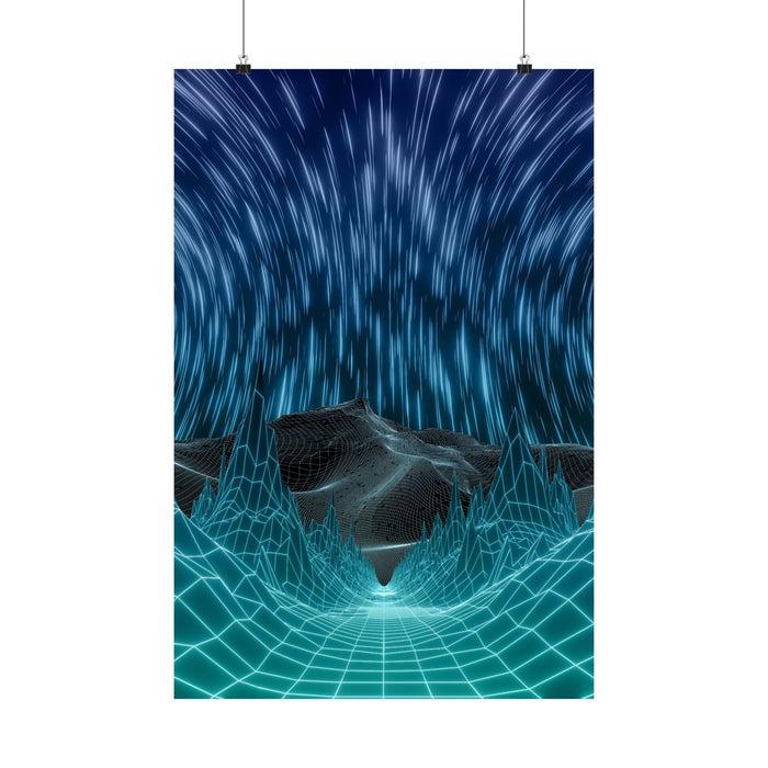 Cyber Wave Escape Poster Print - Synthwave Neon Grid Art
