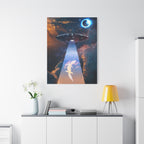 Space Lizards Canvas Wall Art - Lizard Being Abducted Ufo Decor