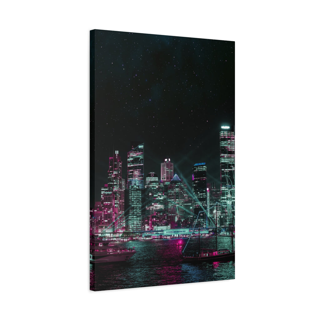 Cyberpunk Harbor Canvas Wall Art - Futuristic Sci-Fi City Decor
