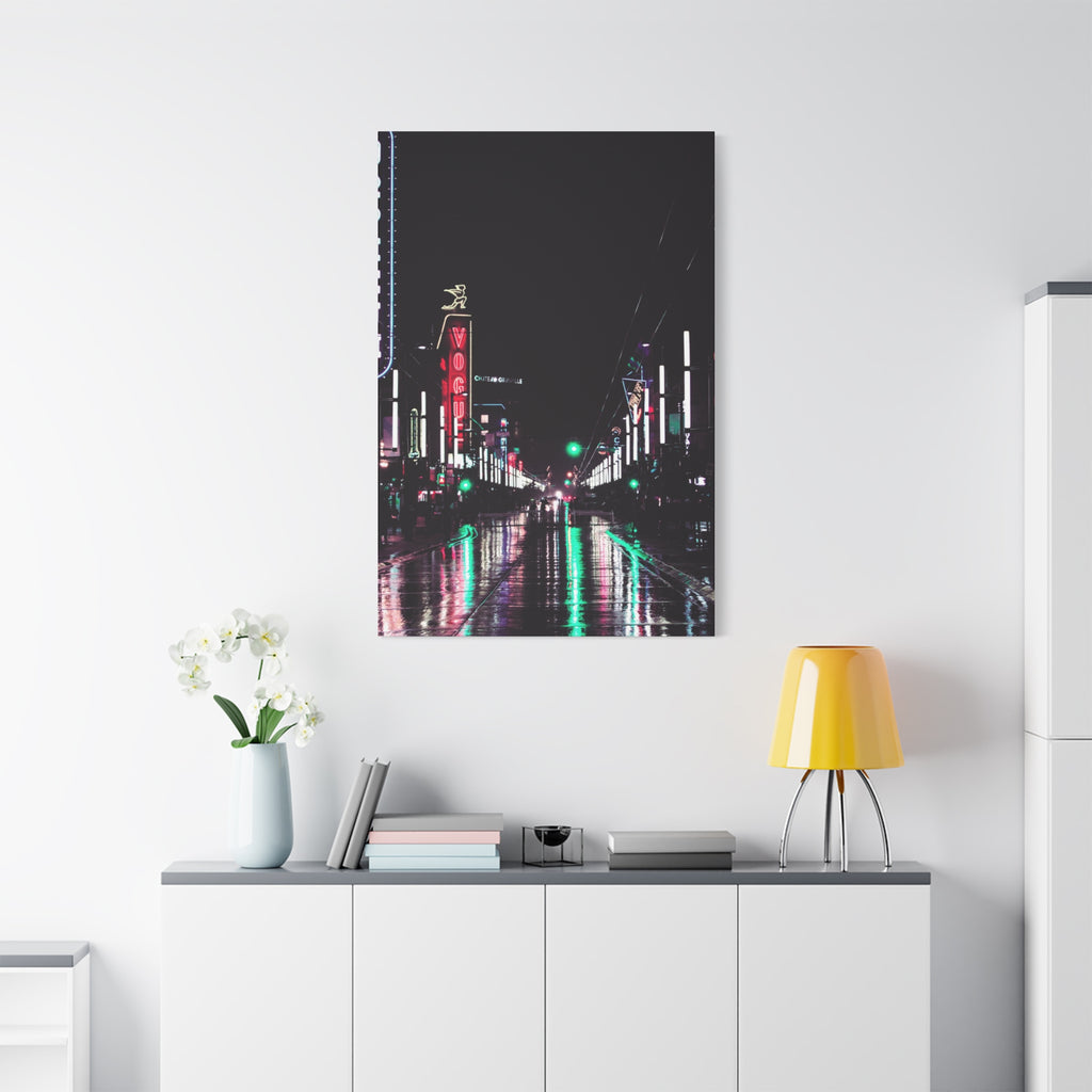 Cyberpunk Slick Street Canvas Wall Art - Neon Alley Decor