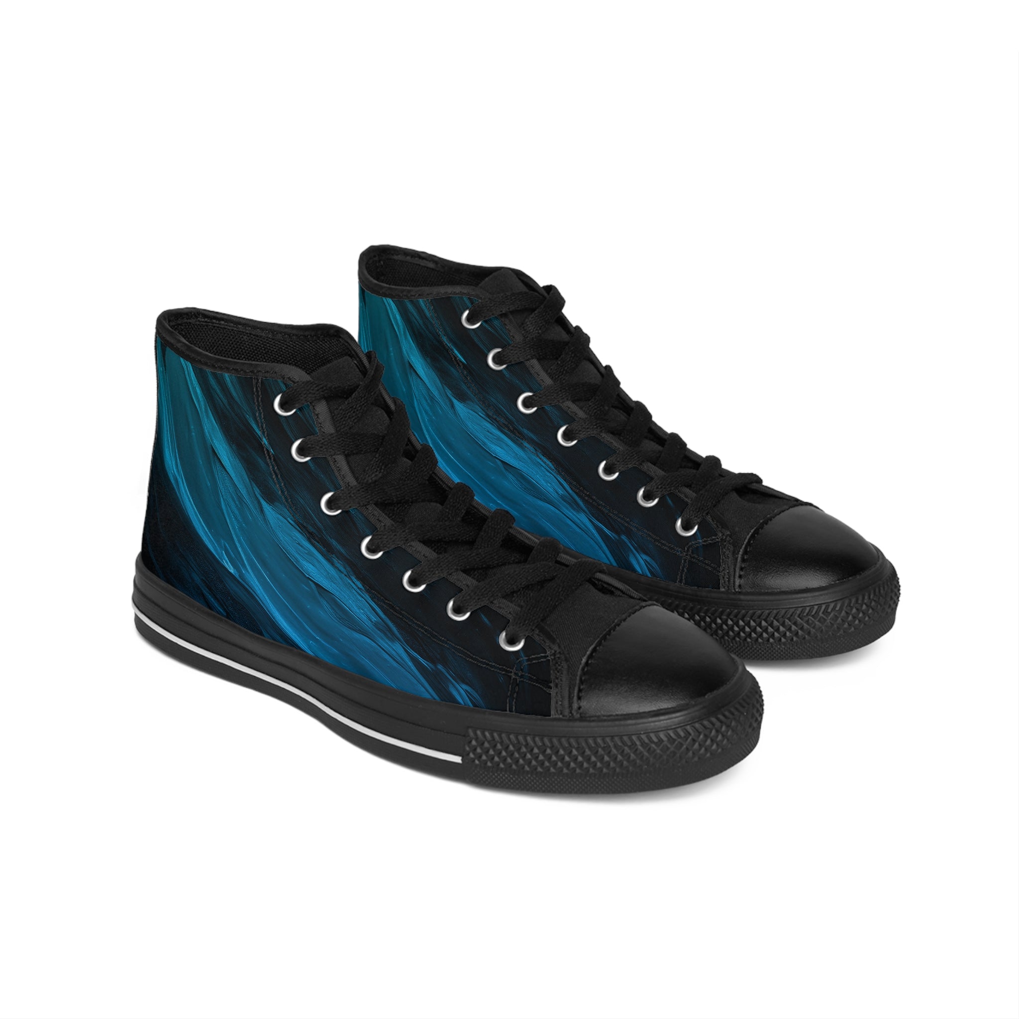 Fluid Blue Abstract Wave High-Top Sneakers - Teal Ocean Art