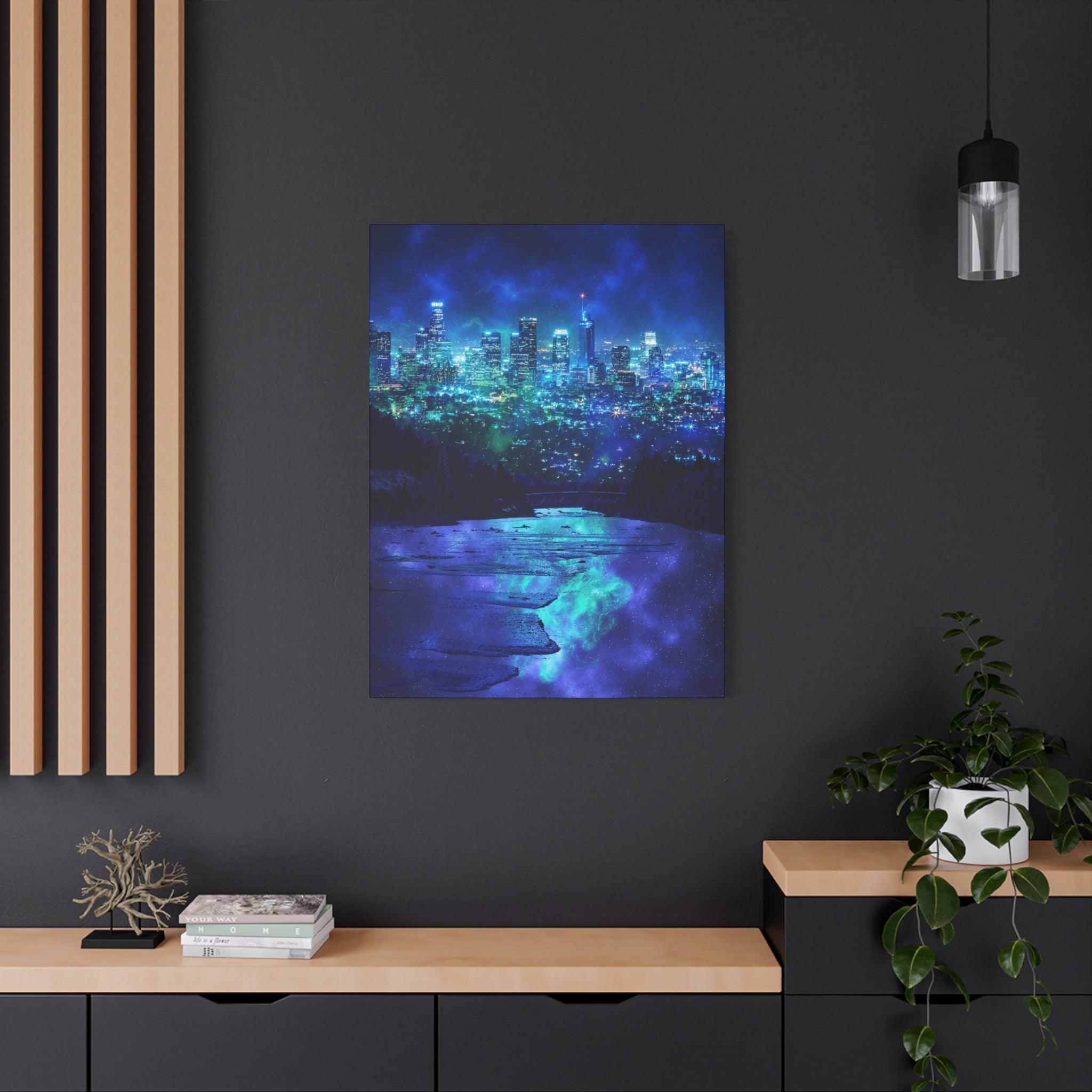 Cosmic Frosted City Canvas Wall Art - Winter Cityscape Decor