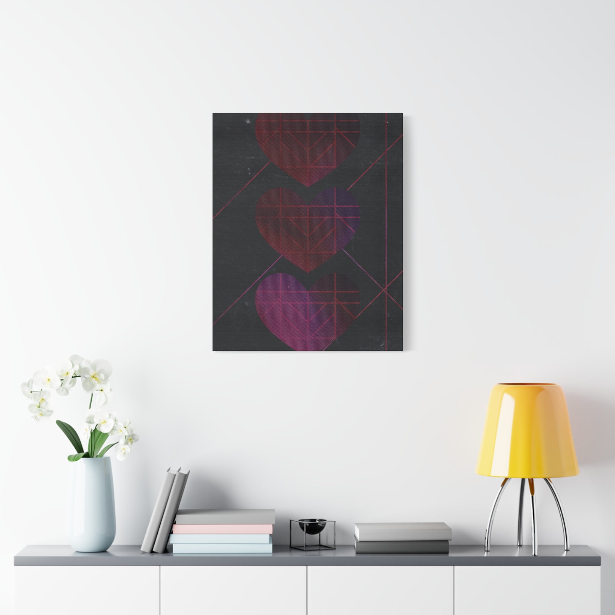 Three Hearts Level One Retro Gamer Canvas Art | Minimalist 8-Bit Pixel Love Wall Decor