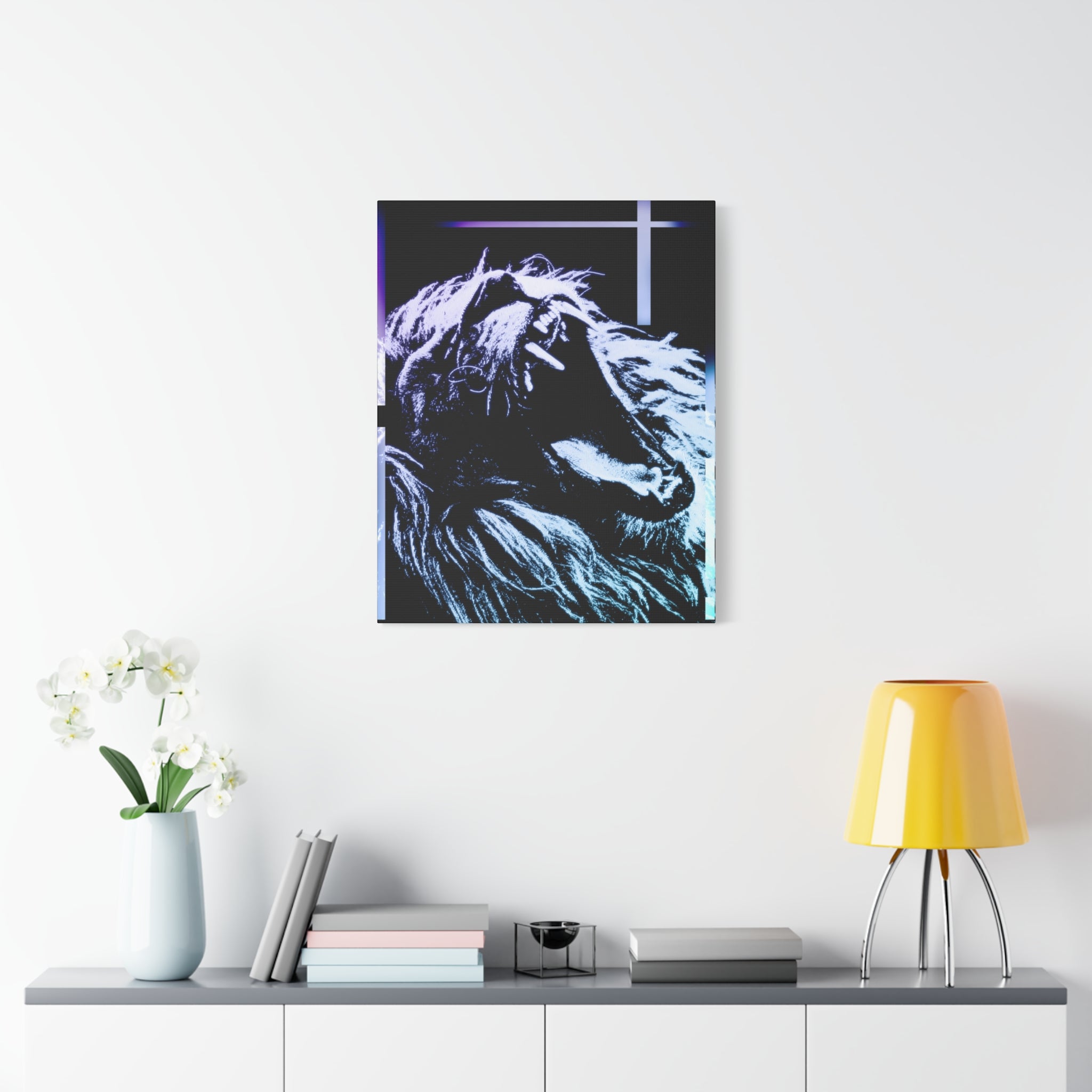 CRT Lion Retro Wave Canvas Art - 80s Vaporwave Neon Decor