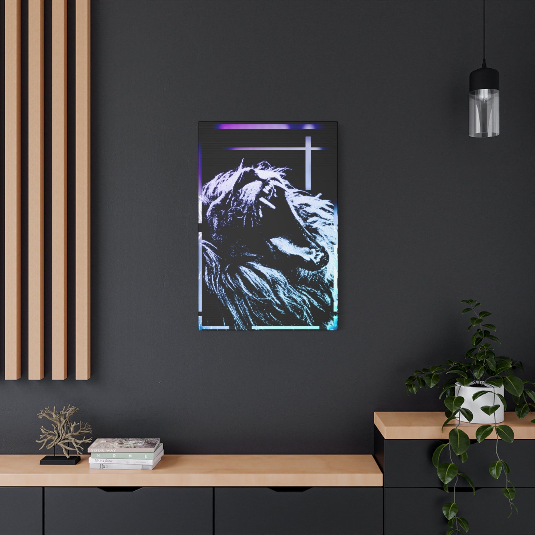 CRT Lion Retro Wave Canvas Art - 80s Vaporwave Neon Decor